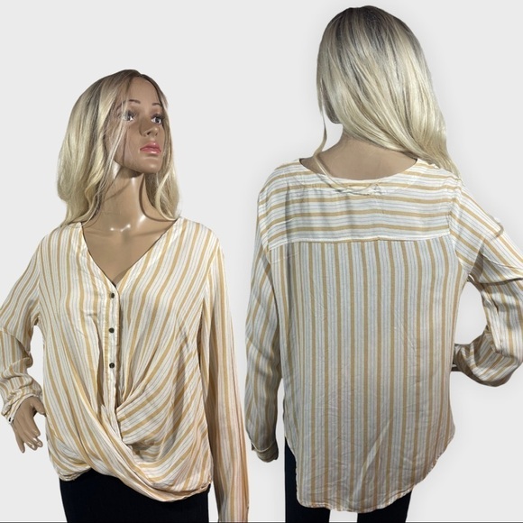 Ana Yellow and white striped button up top - Picture 1 of 10